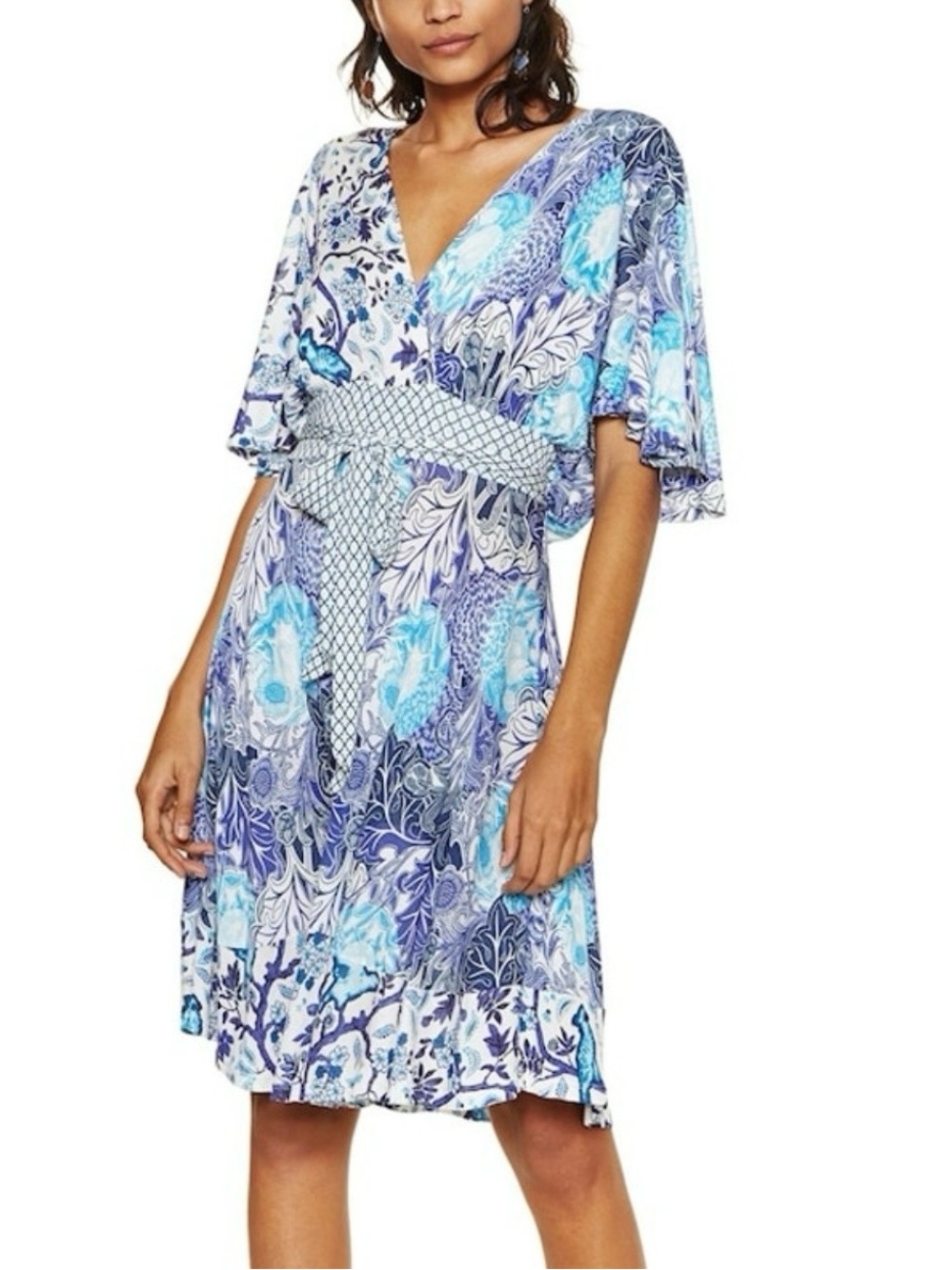 Desigual Women's Nerium Oleander Leaf Print Flared Dress Tinta Blue Size Medium